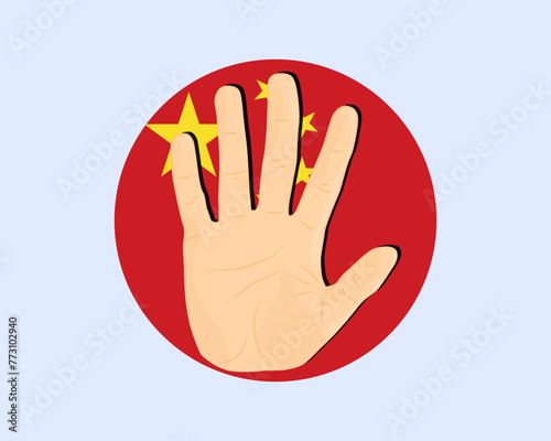 China flag with hand stop sign, protest and human rights idea