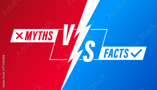 Vs battle title with lightning. Facts vs myths versus battle background with lightning bolt. Fact-checking or easy compared evidence. Vector illustration