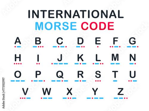 International Morse code. Set of letters, alphabet and Morse Code for Learning. Vector illustration