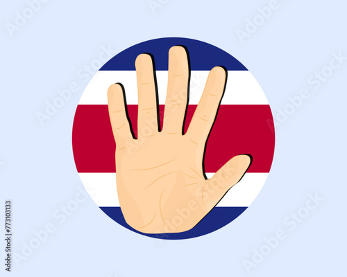 Costa Rica flag with hand stop sign, protest and human rights idea
