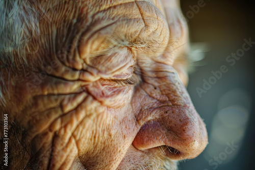 Senior Old Man Eyes Closed, Elderly People Portrait, Aged Face close up
