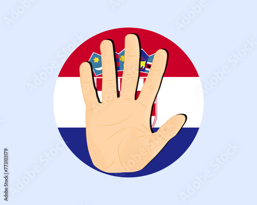 Croatia flag with hand stop sign, protest and human rights idea