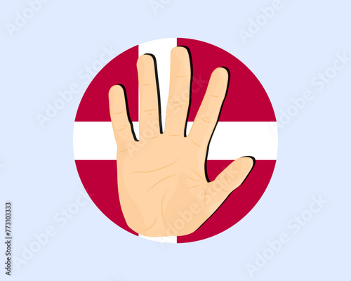 Denmark flag with hand stop sign, protest and human rights idea