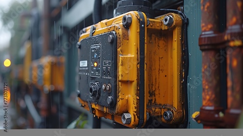 Highlighting the rugged construction and weatherproof seals of a junction box, essential for housing electrical connections in harsh environments. photo