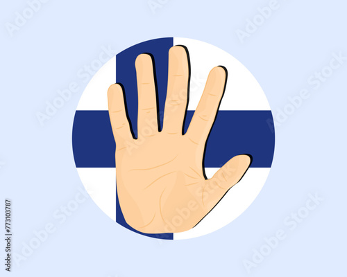 Finland flag with hand stop sign, protest and human rights idea