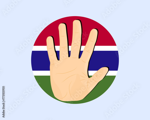 Gambia flag with hand stop sign, protest and human rights idea