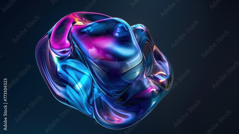 Abstract floating shape made of liquid metal. Holographic rainbow object material for graphic design. Abstract floating shape made of liquid metal. Holographic rainbow object material for graphic design.