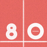 Printsimple graphic design 80, 80th  flat 2d vector representation of a running track. of a running track with the number “80” painted on it in bold white text. the track appears to be red with white