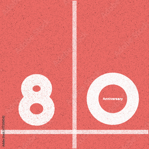 Printsimple graphic design 80, 80th  flat 2d vector representation of a running track. of a running track with the number “80” painted on it in bold white text. the track appears to be red with white