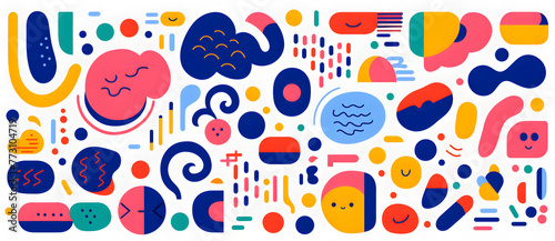 Various colorful abstract shapes in vector format, in the style of joyful chaos, doodles cartoon geometric background