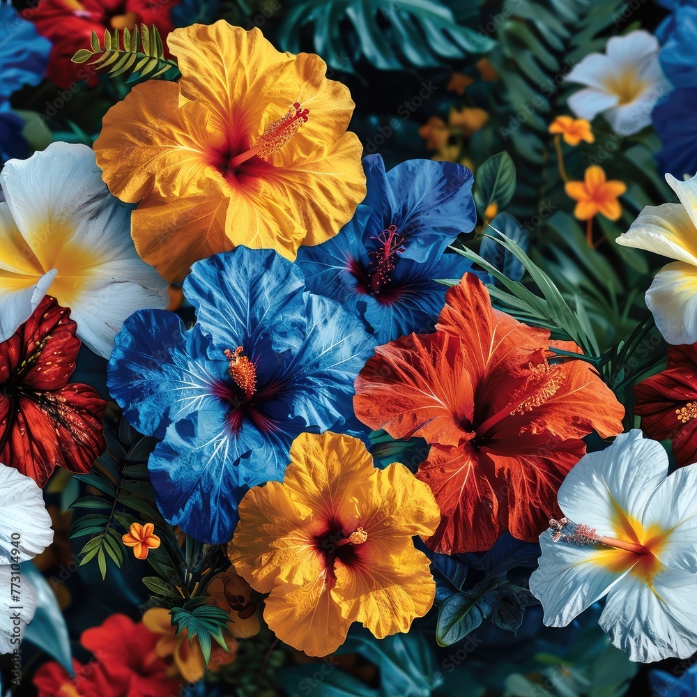 colorful batik flowers pattern, flat vector illustration