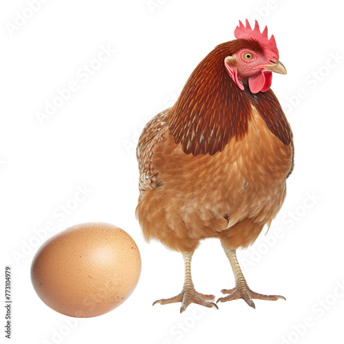 illustration of Hen and one egg, Isolated on transparent PNG background, Generative ai