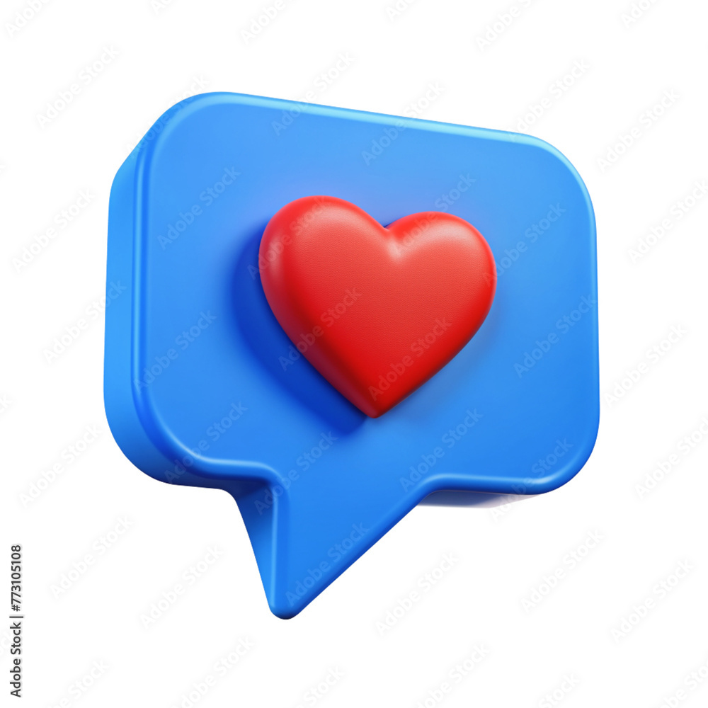 Blue 3D element with Heart, Text Balloon, conversation isolated on transparent background, png Blue 3D element with Heart, Text Balloon, conversation isolated on transparent background, png