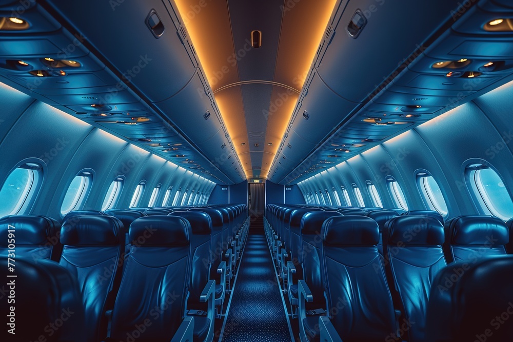 Fototapeta premium Empty plane interior before onboarding