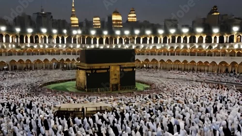 Muslim pilgrims circumambulate the Kaaba at Masjidil Haram in Makkah photo