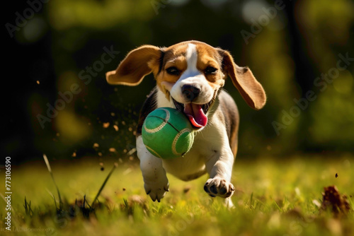A close-up shot of a small dachshund puppy with adorable floppy ears, nuzzling a deflated football with curiosity. The shallow depth of field blurs the background, emphasizing 