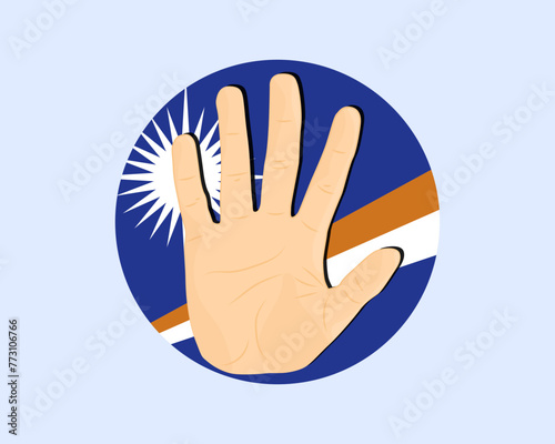 Marshall Islands flag with hand stop sign, protest and human rights idea