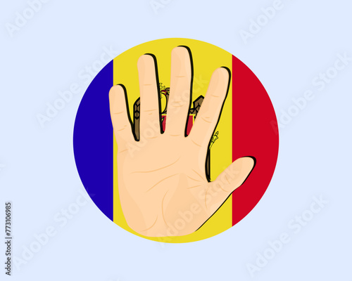 Moldova flag with hand stop sign, protest and human rights idea