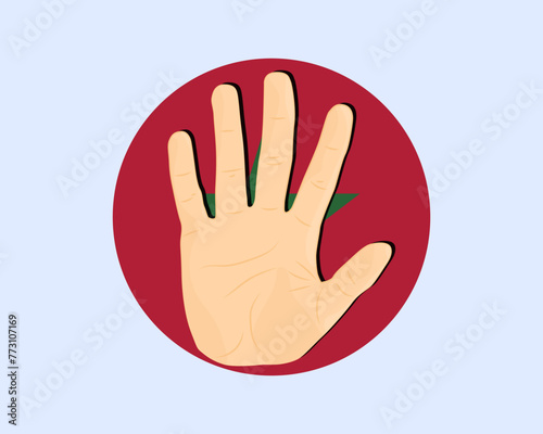 Morocco flag with hand stop sign, protest and human rights idea