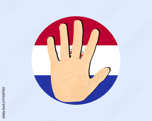 Paraguay flag with hand stop sign, protest and human rights idea