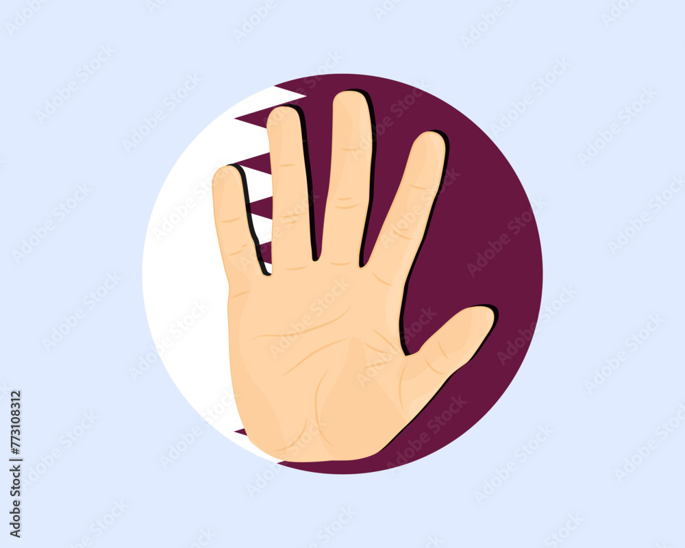 Qatar flag with hand stop sign, protest and human rights idea Qatar flag with hand stop sign, protest and human rights idea
