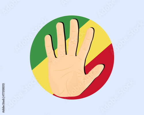 Republic Of The Congo flag with hand stop sign, protest and human rights idea