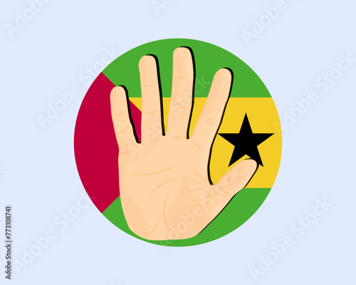Sao Tome And Principe flag with hand stop sign, protest and human rights idea