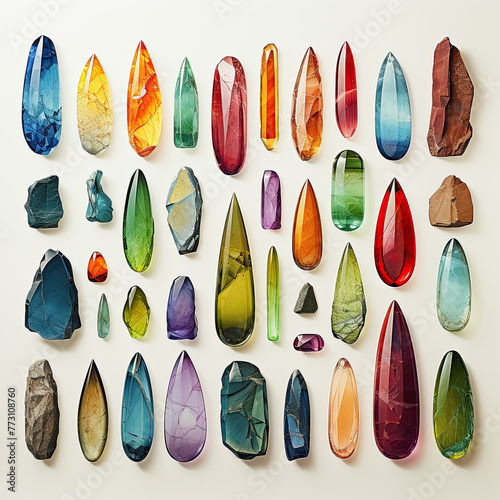 set of colorful gemstones on white background