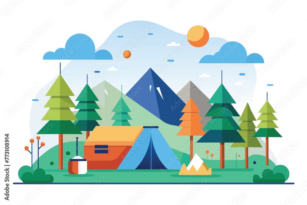 Camp minimal flat vector illustration on white background