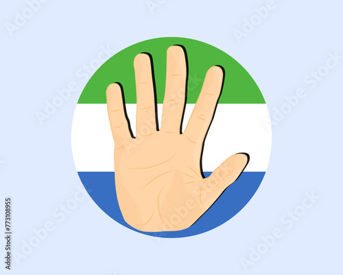 Sierra Leone flag with hand stop sign, protest and human rights idea