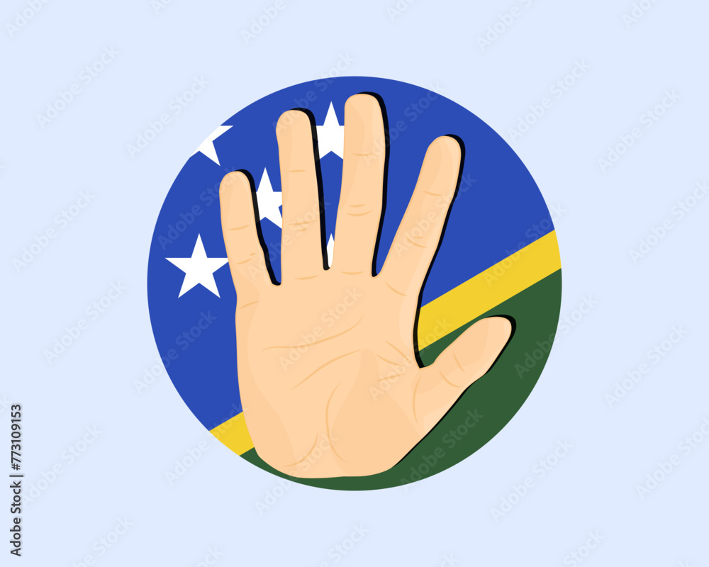 Solomon Island flag with hand stop sign, protest and human rights idea Solomon Island flag with hand stop sign, protest and human rights idea