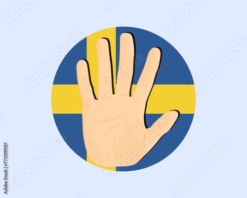 Sweden flag with hand stop sign, protest and human rights idea
