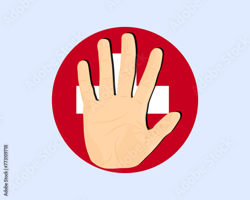 Switzerland flag with hand stop sign, protest and human rights idea