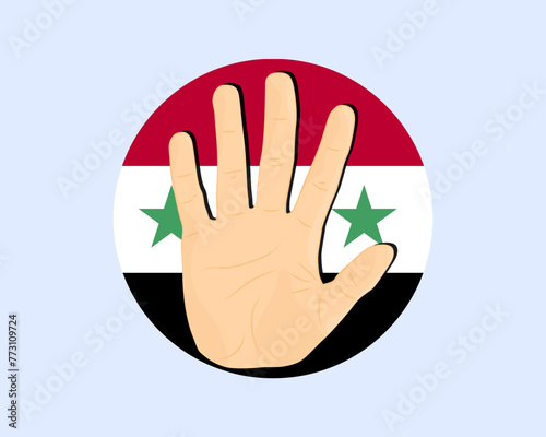 Syria flag with hand stop sign, protest and human rights idea