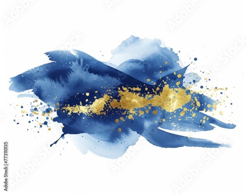 KS Watercolor blue abstract splash with gold glitter vect