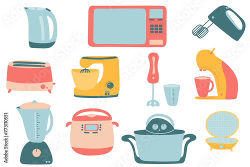 Set of kitchen household electrical appliances. Clip art