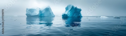 Icy blue glaciers peacefully drifting on the tranquil arctic ocean