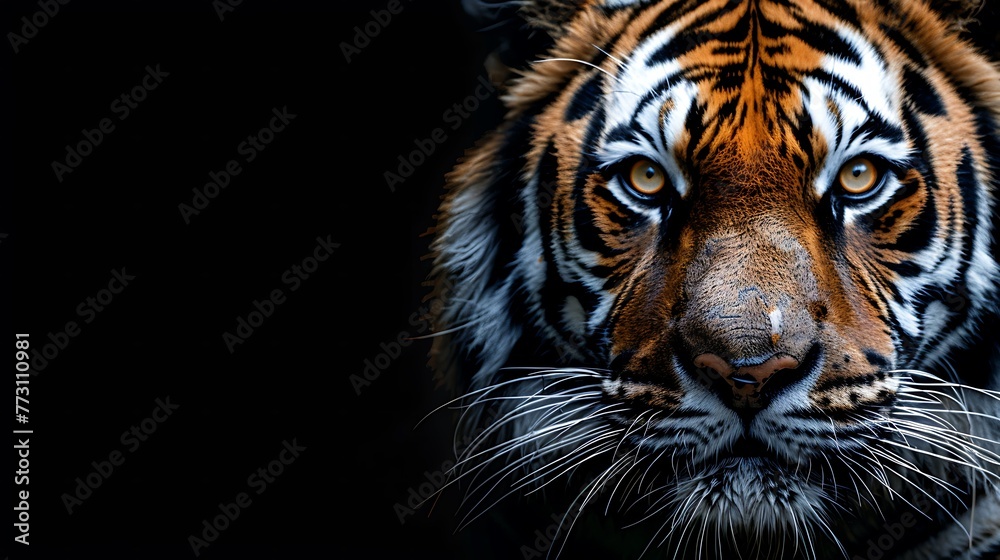 Close up Tiger face isolated on black background empty background with copy Space AI generated Close up Tiger face isolated on black background empty background with copy Space AI generated