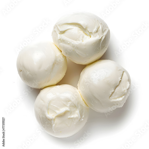 Fresh mozzarella balls top view isolated on white background