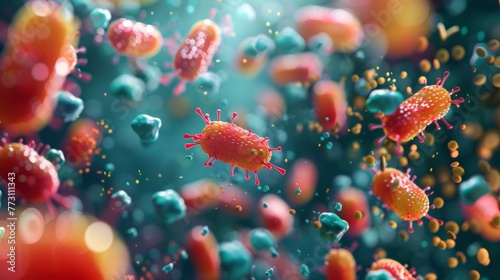 A detailed 3D visualization showcasing the dynamic interactions between micronutrients and beneficial bacteria. © tonstock