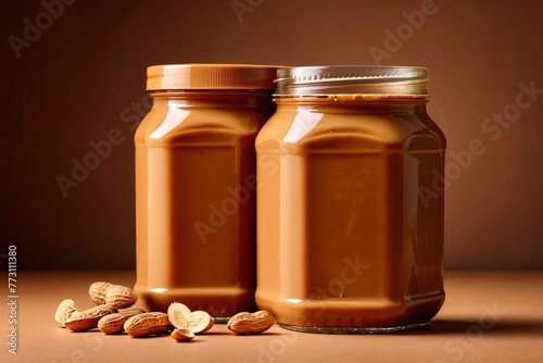Product packaging mockup photo of Jar of peanut butter, studio advertising photoshoot