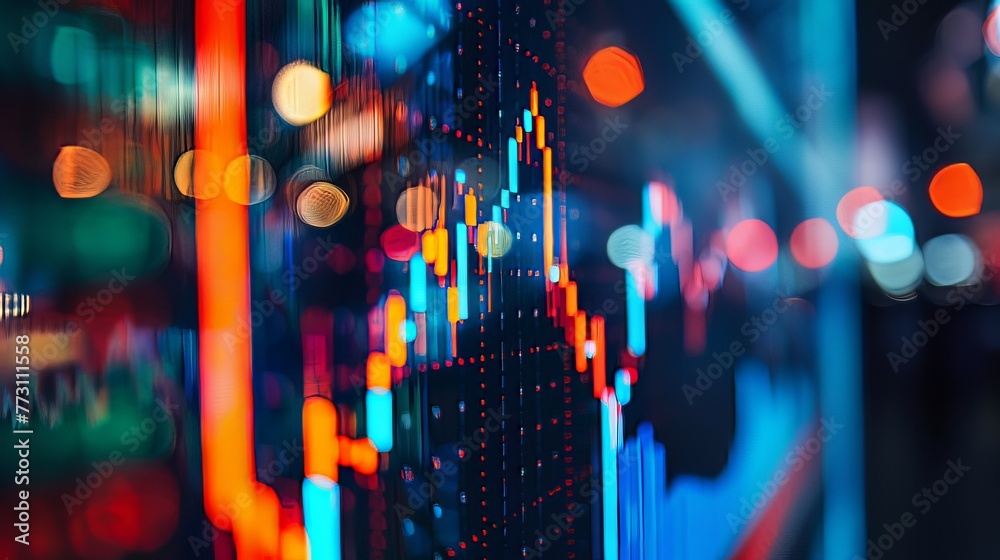 A financial data analysis graph showcasing stock market trends on a trading board, featuring a horizontal composition with ample copy space and selective focus, providing insight into market movements A financial data analysis graph showcasing stock market trends on a trading board, featuring a horizontal composition with ample copy space and selective focus, providing insight into market movements