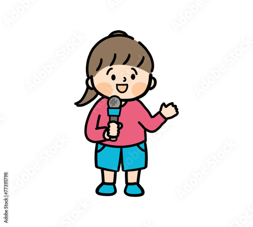 マイクを持ってインタビューする女の子