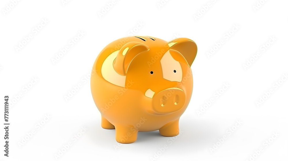 Yellow piggy bank isolated on white background