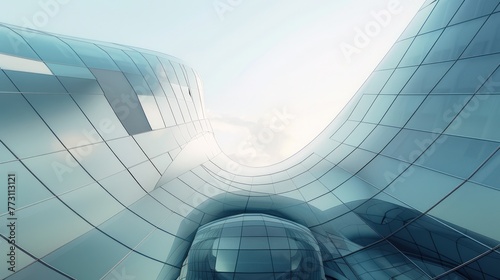 Architectural abstract background for business and advertising. Glass skyscraper on a blue sky with clouds.