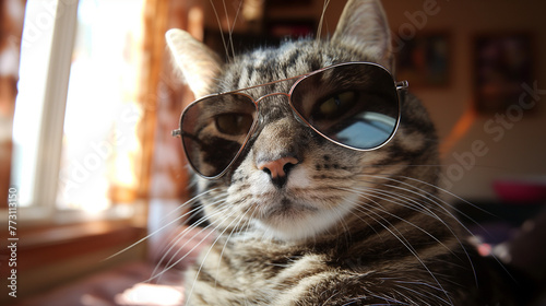 Zbliżenie na kota w przeciwsłonecznych okularach photo