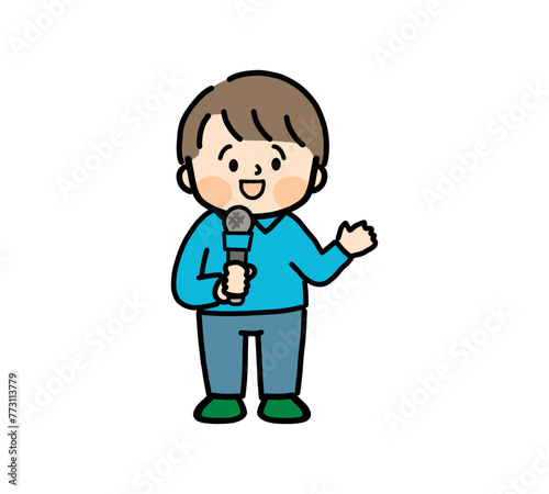 マイクを持ってインタビューする男の子
