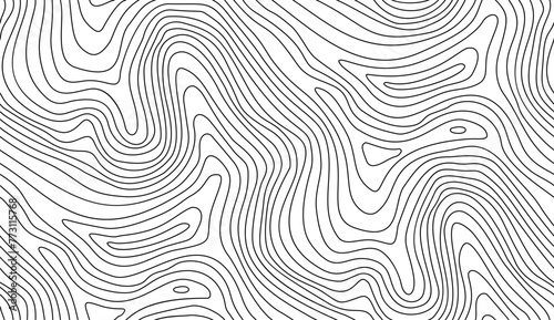 Seamless topographic map texture. Line topography map contour background, geographic grid. Mountain hiking trail over terrain. photo