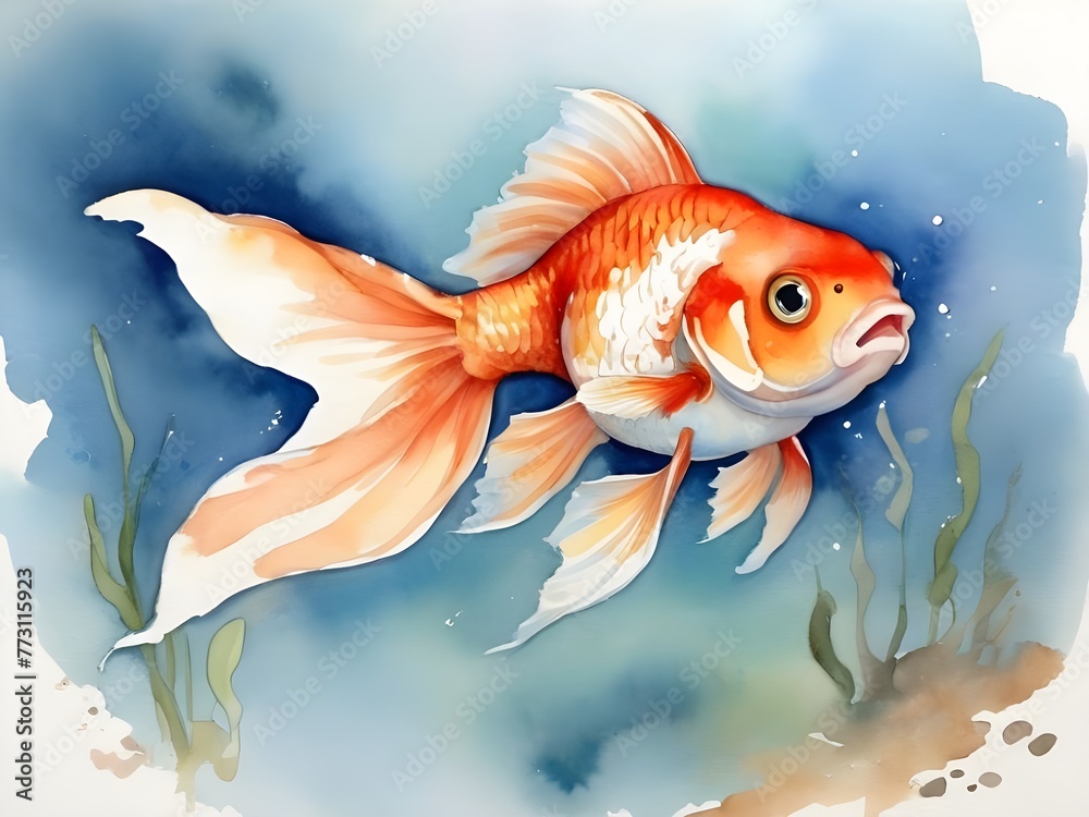 Fototapeta premium fancy pet goldfish watercolor painting