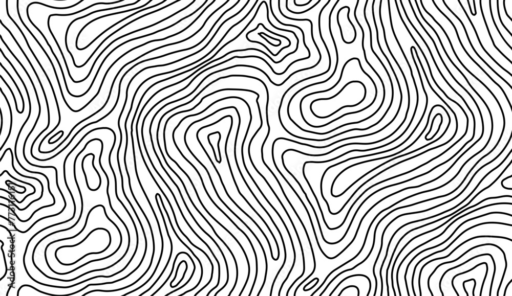 Seamless topographic map texture. Line topography map contour background, geographic grid. Mountain hiking trail over terrain.